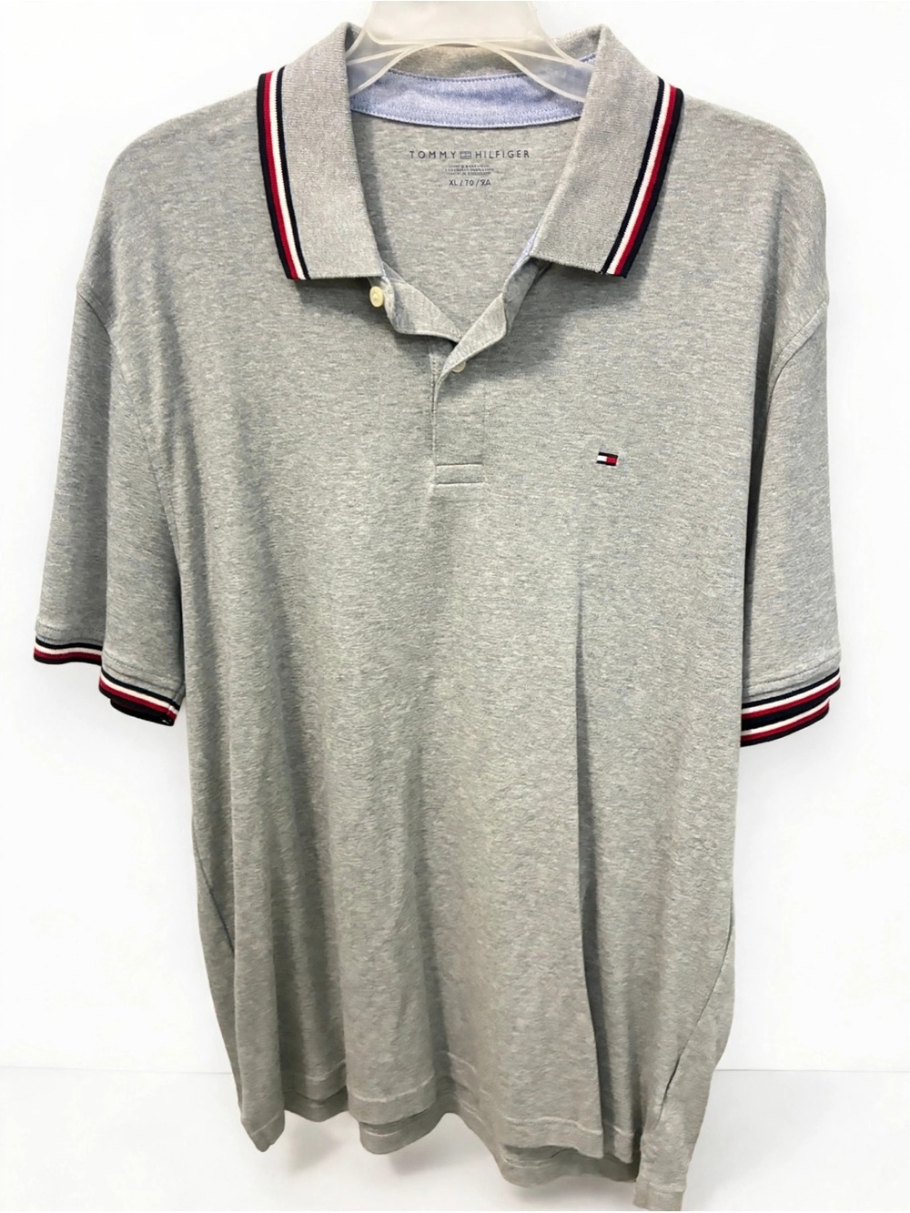 Tommy Hilfiger Light Grey Polo with Red-White-Blue Trim